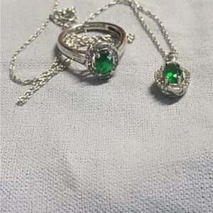 JCPenney Silver Necklace with Green Gemstone, 23cm chain